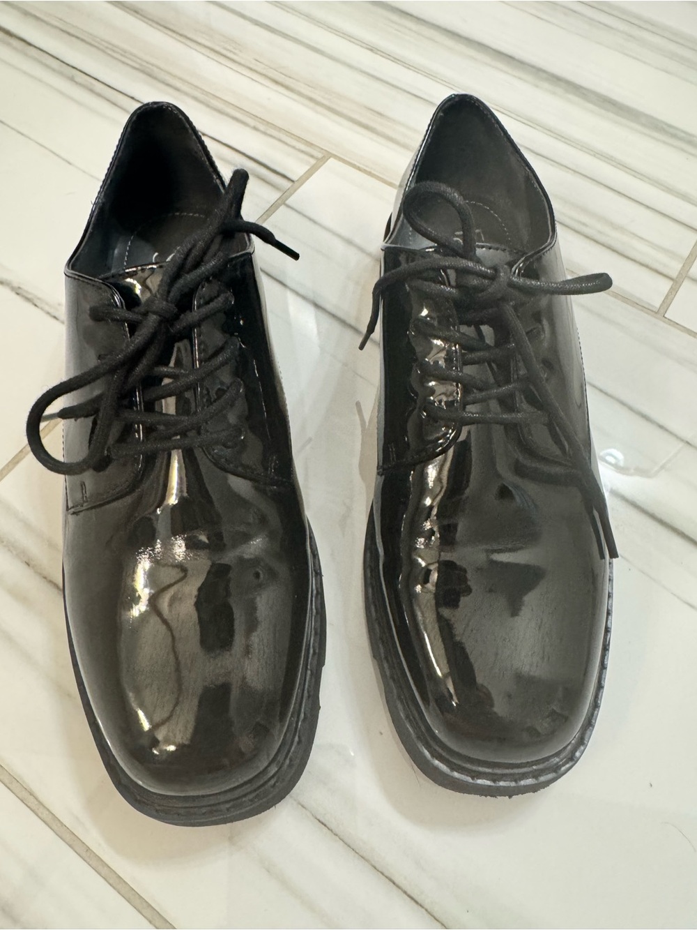 Franco Sarto Women’s Black Patent Lace-Up Oxfords